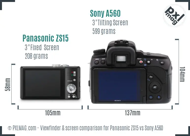 Panasonic ZS15 vs Sony A560 Screen and Viewfinder comparison