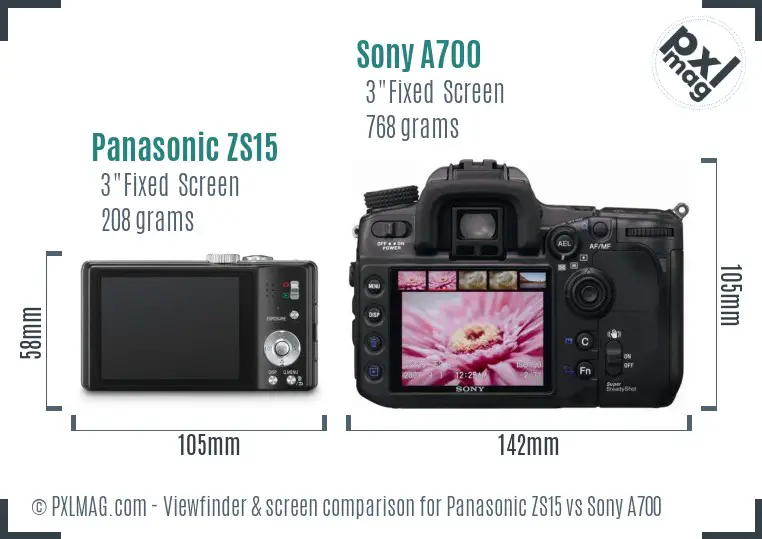 Panasonic ZS15 vs Sony A700 Screen and Viewfinder comparison