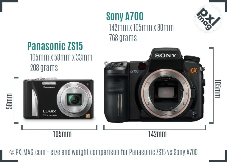 Panasonic ZS15 vs Sony A700 size comparison