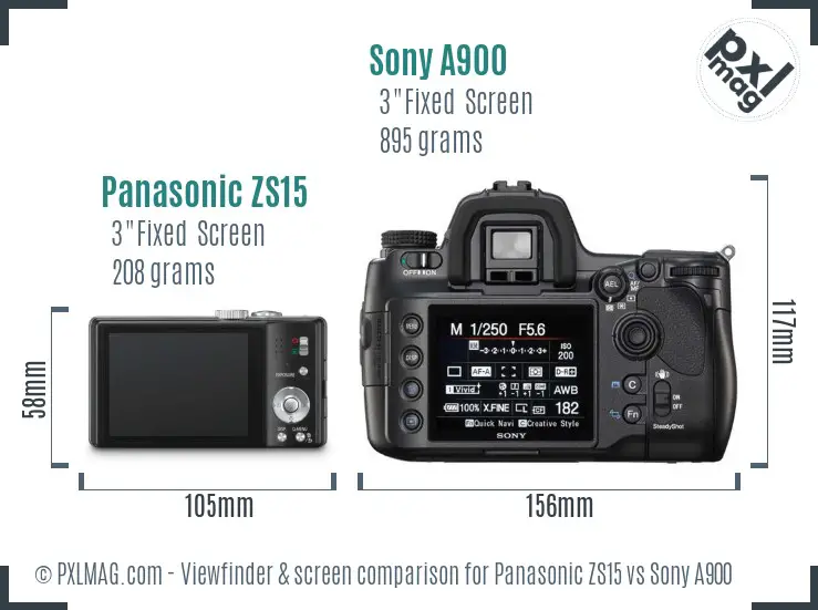 Panasonic ZS15 vs Sony A900 Screen and Viewfinder comparison Panasonic ZS15 vs Sony A900 Screen and Viewfinder comparison