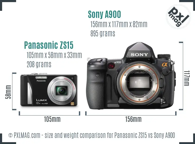Panasonic ZS15 vs Sony A900 size comparison Panasonic ZS15 vs Sony A900 size comparison