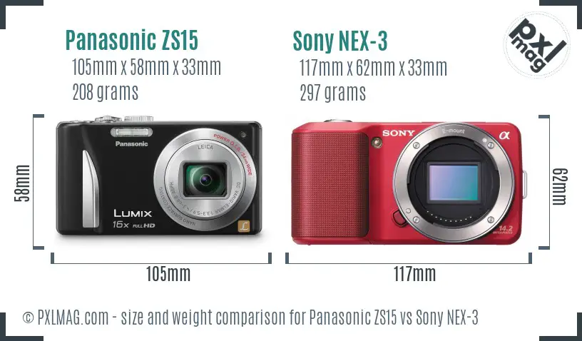 Panasonic ZS15 vs Sony NEX-3 size comparison