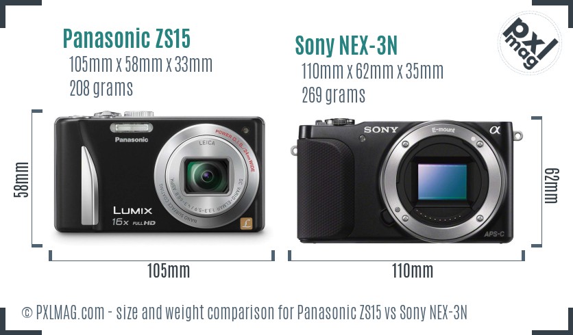 Panasonic ZS15 vs Sony NEX-3N size comparison Panasonic ZS15 vs Sony NEX-3N size comparison
