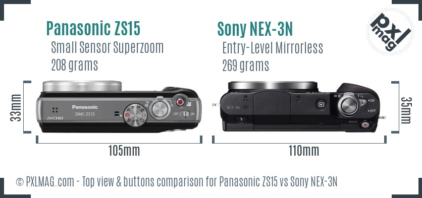 Panasonic ZS15 vs Sony NEX-3N top view buttons comparison