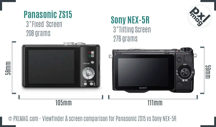 Panasonic ZS15 vs Sony NEX-5R Screen and Viewfinder comparison