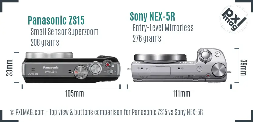 Panasonic ZS15 vs Sony NEX-5R top view buttons comparison