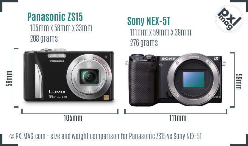 Panasonic ZS15 vs Sony NEX-5T size comparison
