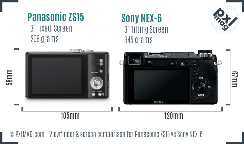 Panasonic ZS15 vs Sony NEX-6 Screen and Viewfinder comparison