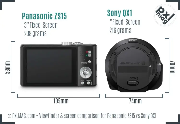 Panasonic ZS15 vs Sony QX1 Screen and Viewfinder comparison