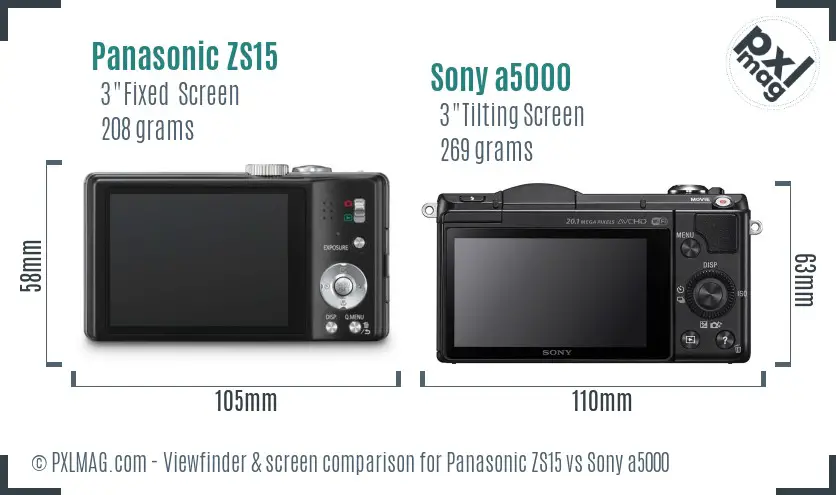Panasonic ZS15 vs Sony a5000 Screen and Viewfinder comparison