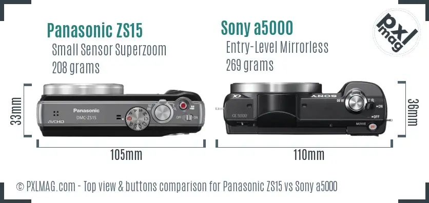 Panasonic ZS15 vs Sony a5000 top view buttons comparison