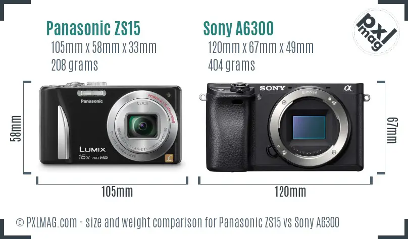 Panasonic ZS15 vs Sony A6300 size comparison Panasonic ZS15 vs Sony A6300 size comparison