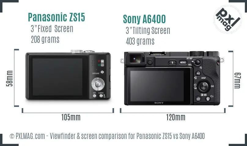 Panasonic ZS15 vs Sony A6400 Screen and Viewfinder comparison