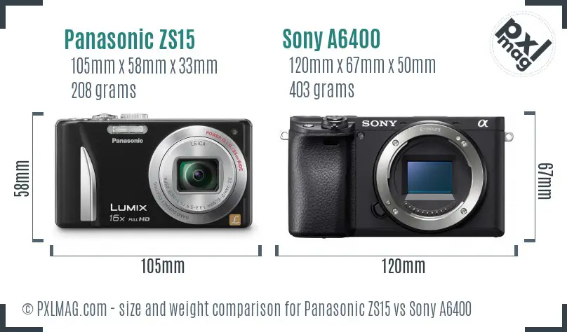 Panasonic ZS15 vs Sony A6400 size comparison