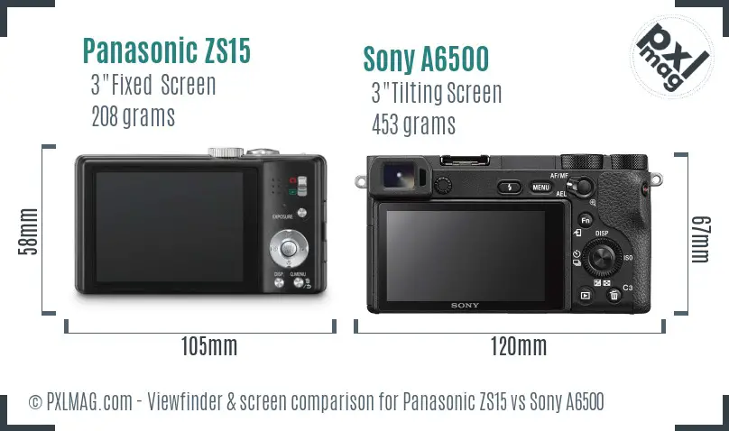Panasonic ZS15 vs Sony A6500 Screen and Viewfinder comparison Panasonic ZS15 vs Sony A6500 Screen and Viewfinder comparison