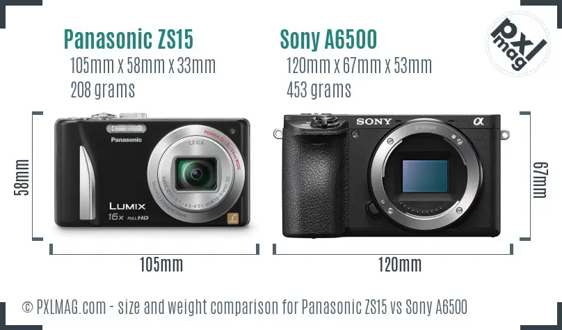 Panasonic ZS15 vs Sony A6500 size comparison Panasonic ZS15 vs Sony A6500 size comparison