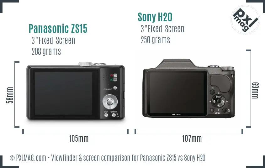 Panasonic ZS15 vs Sony H20 Screen and Viewfinder comparison