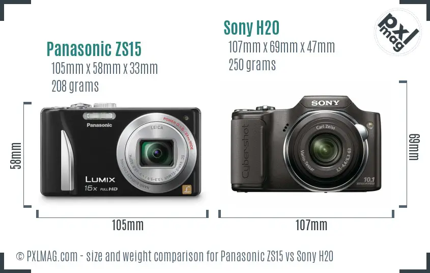 Panasonic ZS15 vs Sony H20 size comparison
