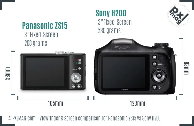 Panasonic ZS15 vs Sony H200 Screen and Viewfinder comparison