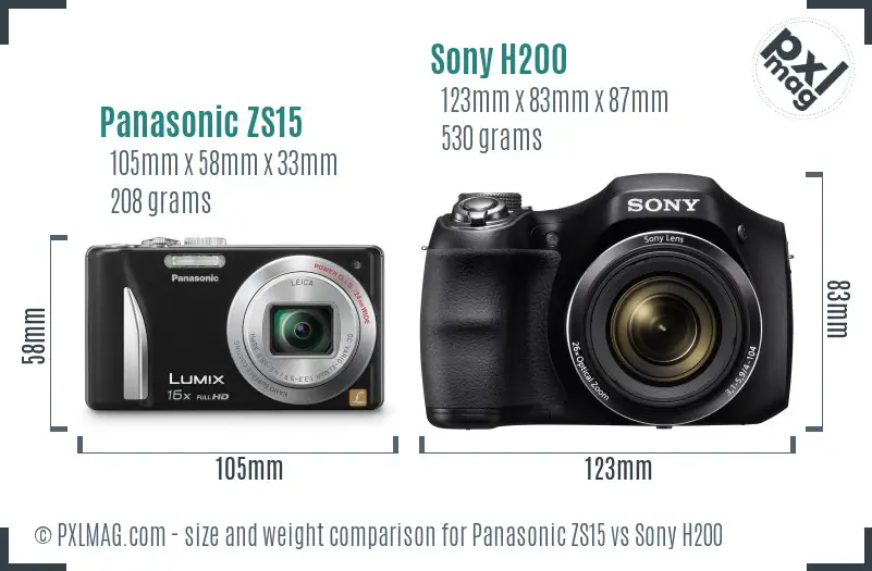 Panasonic ZS15 vs Sony H200 size comparison