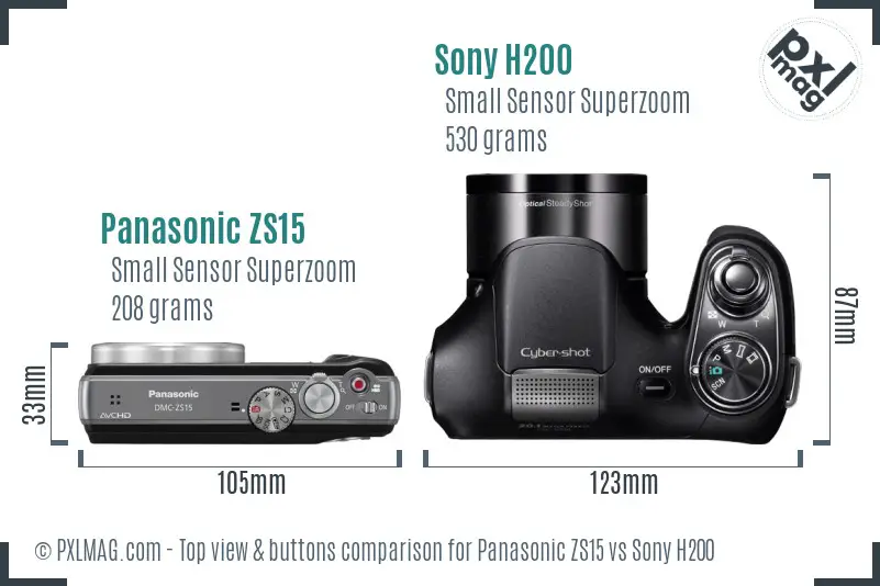 Panasonic ZS15 vs Sony H200 top view buttons comparison
