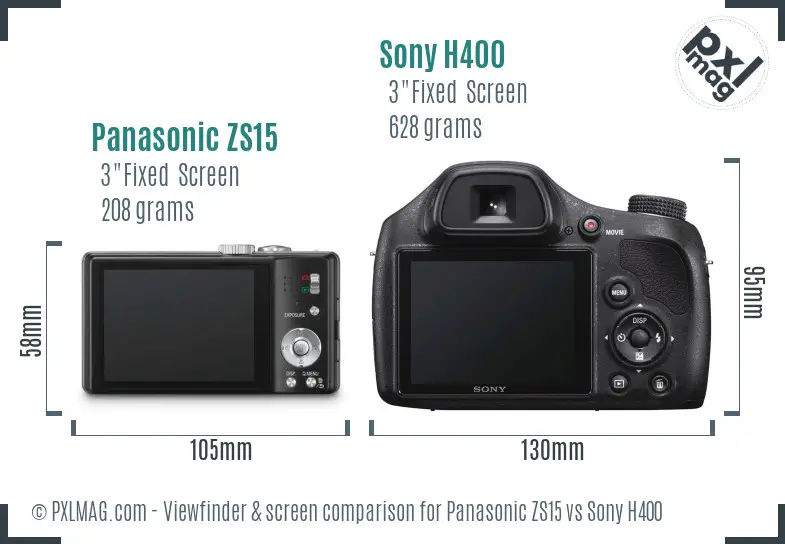 Panasonic ZS15 vs Sony H400 Screen and Viewfinder comparison