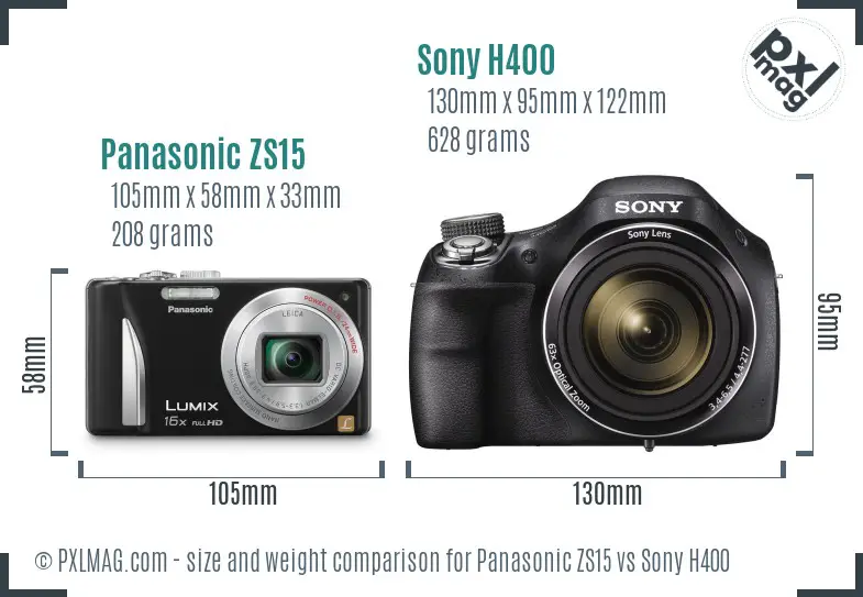 Panasonic ZS15 vs Sony H400 size comparison