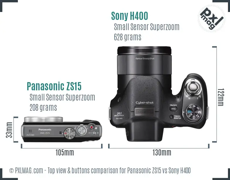 Panasonic ZS15 vs Sony H400 top view buttons comparison