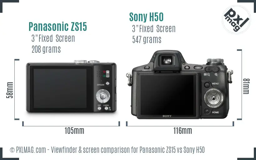 Panasonic ZS15 vs Sony H50 Screen and Viewfinder comparison