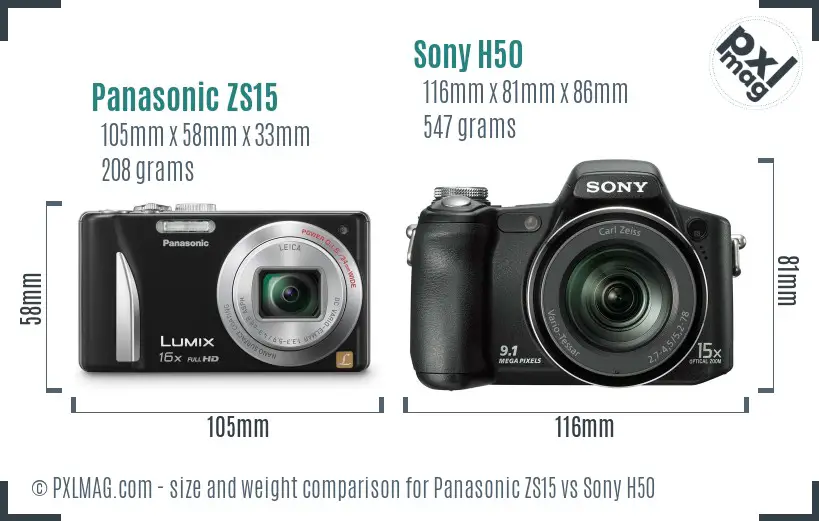 Panasonic ZS15 vs Sony H50 size comparison