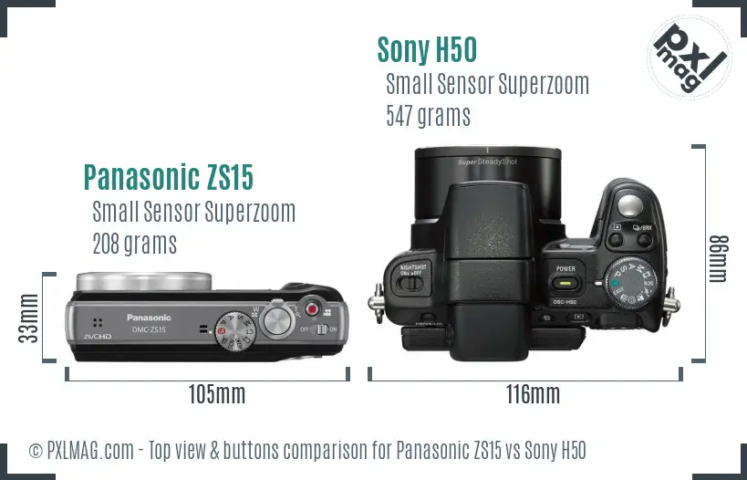 Panasonic ZS15 vs Sony H50 top view buttons comparison