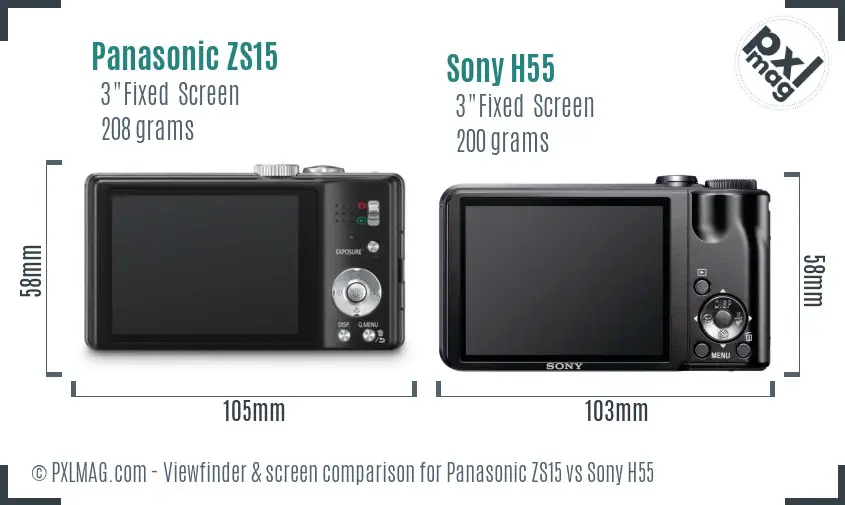 Panasonic ZS15 vs Sony H55 Screen and Viewfinder comparison