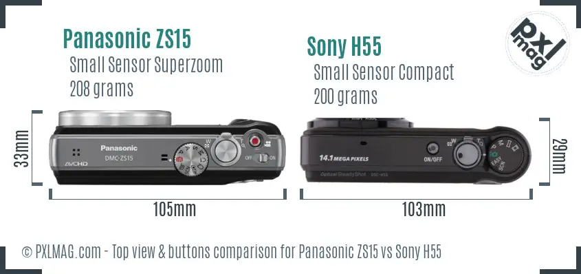 Panasonic ZS15 vs Sony H55 top view buttons comparison