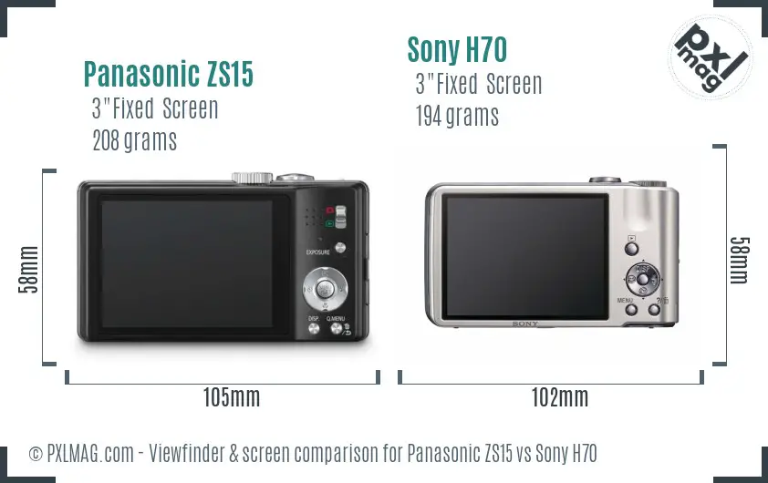 Panasonic ZS15 vs Sony H70 Screen and Viewfinder comparison