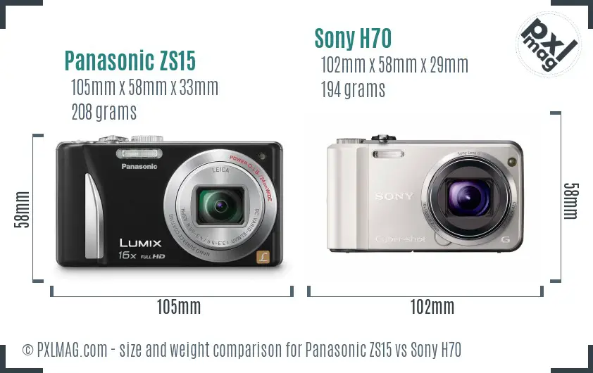 Panasonic ZS15 vs Sony H70 size comparison