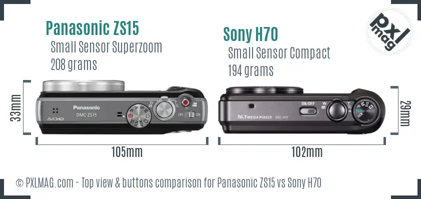 Panasonic ZS15 vs Sony H70 top view buttons comparison