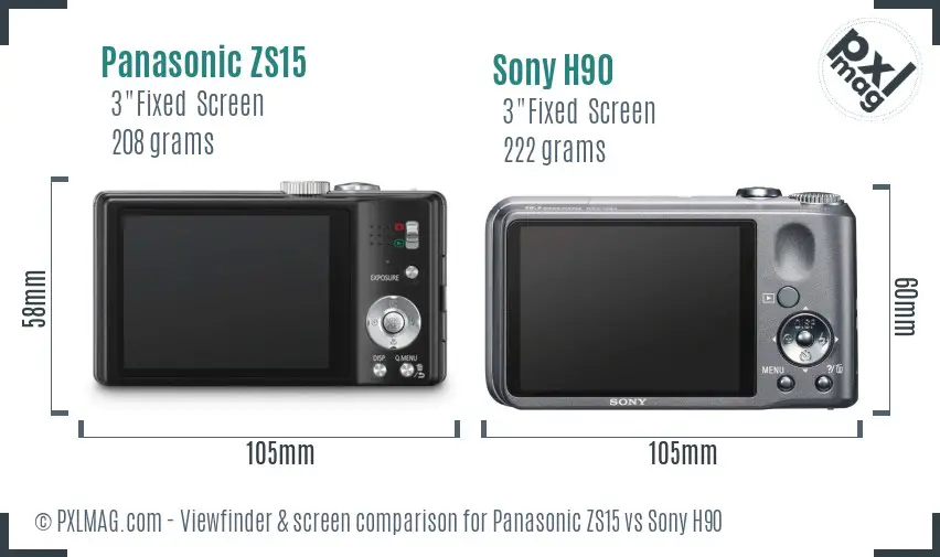 Panasonic ZS15 vs Sony H90 Screen and Viewfinder comparison