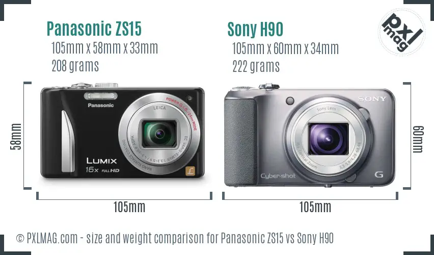 Panasonic ZS15 vs Sony H90 size comparison