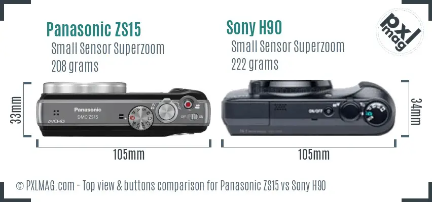 Panasonic ZS15 vs Sony H90 top view buttons comparison