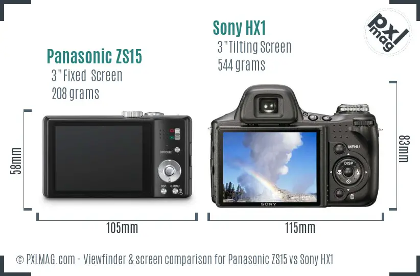 Panasonic ZS15 vs Sony HX1 Screen and Viewfinder comparison