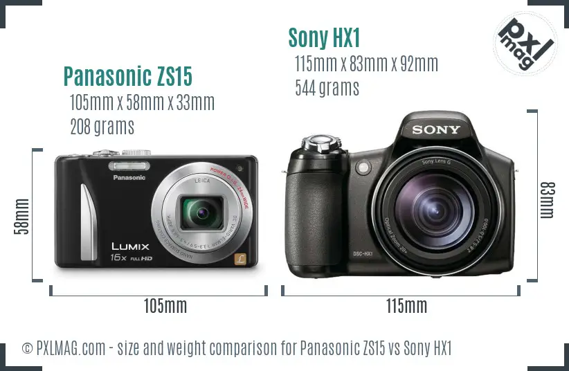 Panasonic ZS15 vs Sony HX1 size comparison