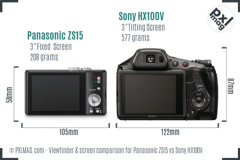 Panasonic ZS15 vs Sony HX100V Screen and Viewfinder comparison