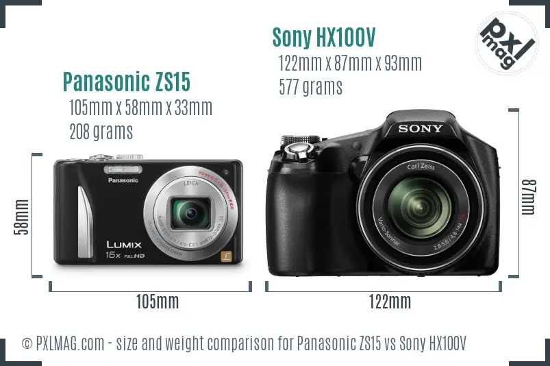 Panasonic ZS15 vs Sony HX100V size comparison