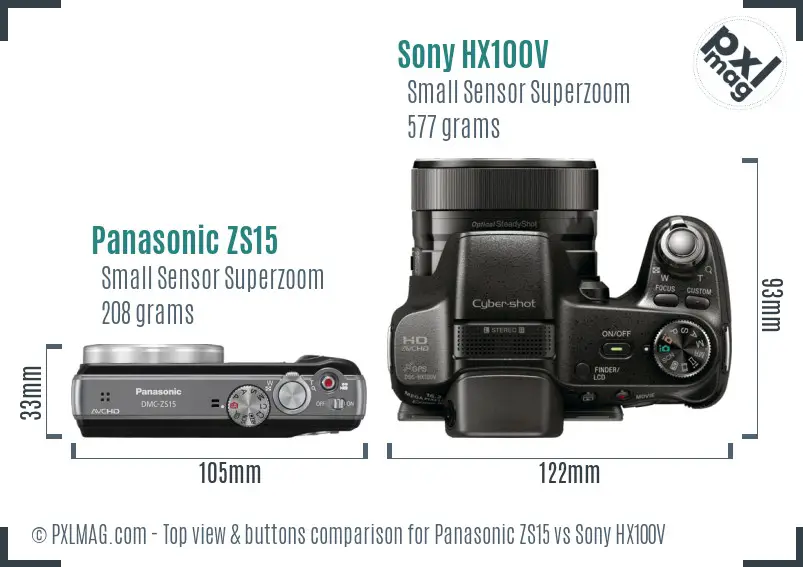 Panasonic ZS15 vs Sony HX100V top view buttons comparison