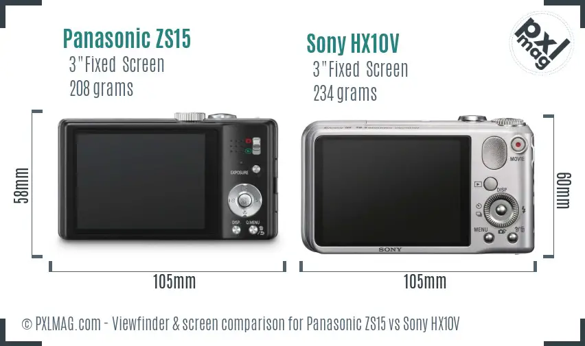 Panasonic ZS15 vs Sony HX10V Screen and Viewfinder comparison