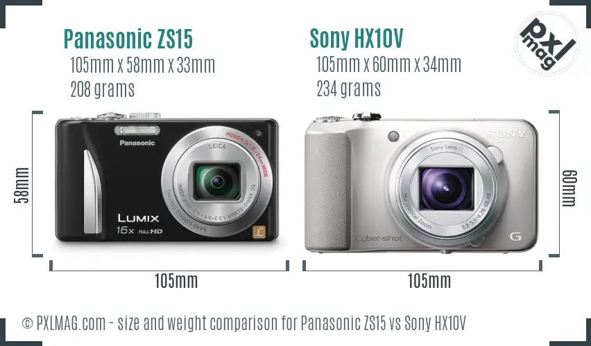 Panasonic ZS15 vs Sony HX10V size comparison