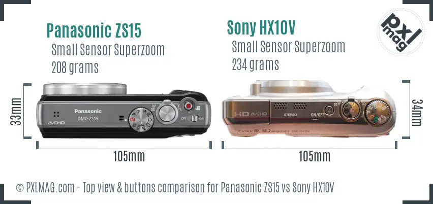 Panasonic ZS15 vs Sony HX10V top view buttons comparison