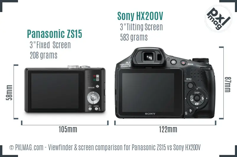 Panasonic ZS15 vs Sony HX200V Screen and Viewfinder comparison