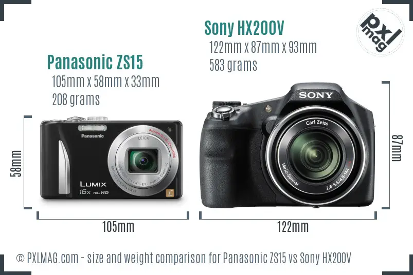 Panasonic ZS15 vs Sony HX200V size comparison