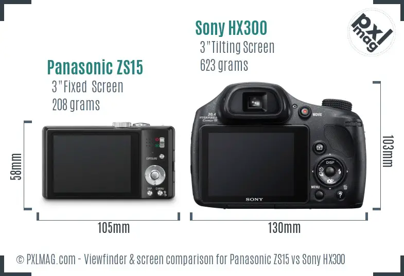 Panasonic ZS15 vs Sony HX300 Screen and Viewfinder comparison